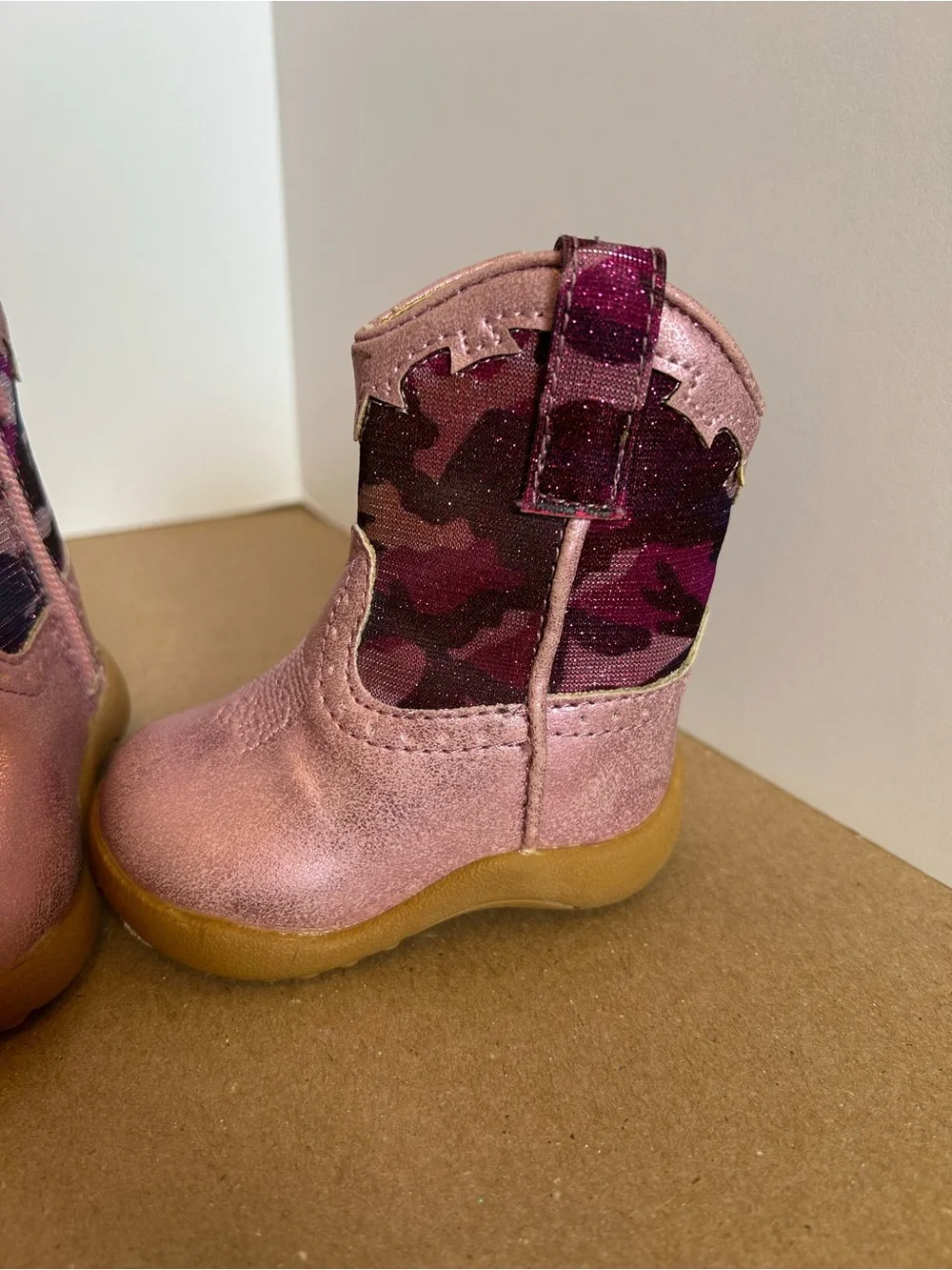 Roper Pink Metallic Kids Cowboy Boots with Camouflage Panels